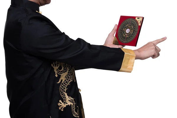 Feng Shui Master Show Fengshui Compass Turn Direction Force Energy — Stock Photo, Image