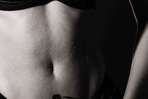 Fitness Model Lady Kobieta Spocony Brzuch Sportowy Ciężkich Ćwiczeń Koncepcja — Zdjęcie stockowe