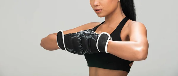 Asian Tan Skin Fitness Woman Exercise Punch Air Wear Boxing — Stock Photo, Image