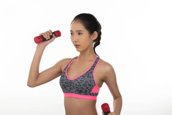 Asian Tan Skin Fitness Frau Übung Tragen Rosa Tigerfell Boxanzug — Stockfoto