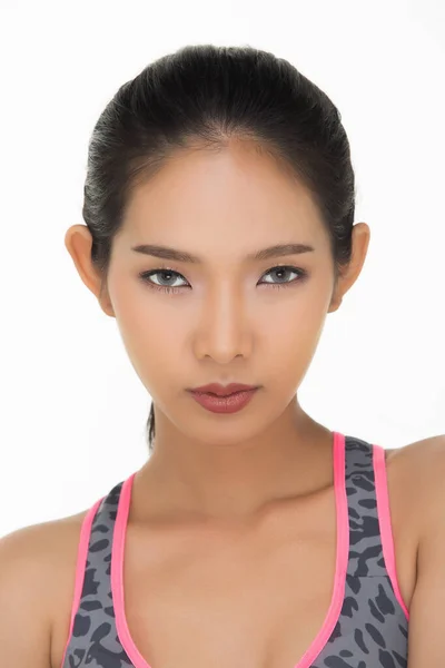Asian Tan Skin Fitness Femme Exercice Porter Rose Foncé Peau — Photo