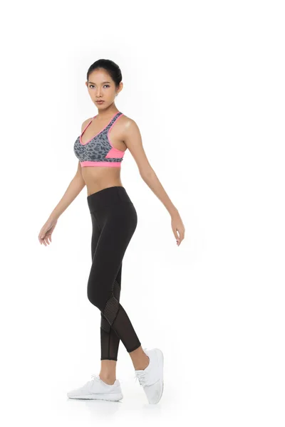 Asian Tan Skin Fitness Kvinna Motion Bära Rosa Mörk Tiger — Stockfoto