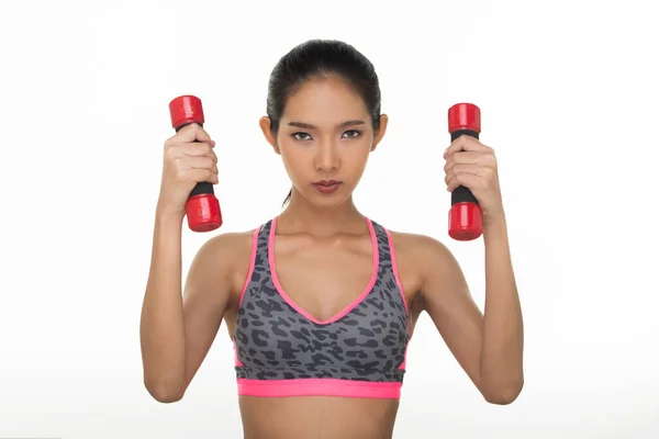 Asian Tan Skin Fitness Frau Übung Tragen Rosa Tigerfell Boxanzug — Stockfoto