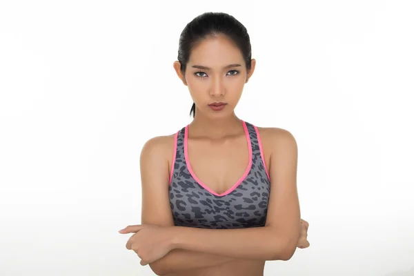 Asian Tan Skin Fitness Donna Esercizio Fisico Usura Rosa Scuro — Foto Stock