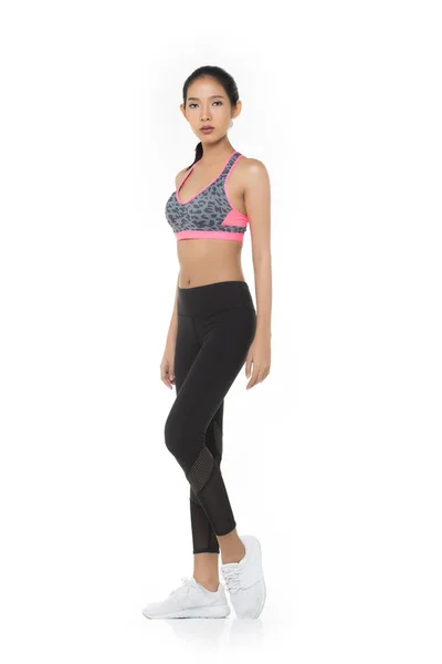 Asian Tan Skin Fitness Woman Exercise Wear Pink Dark Tiger — Φωτογραφία Αρχείου