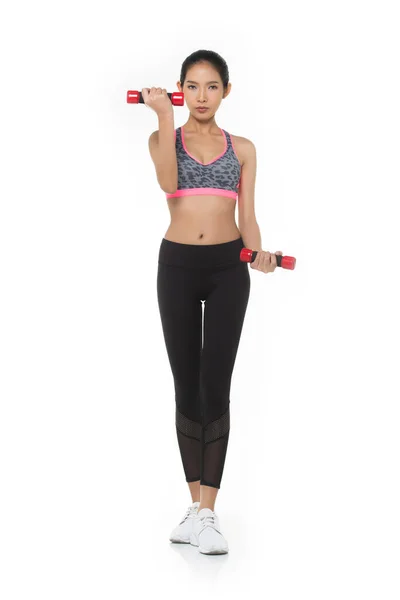 Asian Tan Skin Fitness Frau Übung Tragen Rosa Tigerfell Boxanzug — Stockfoto
