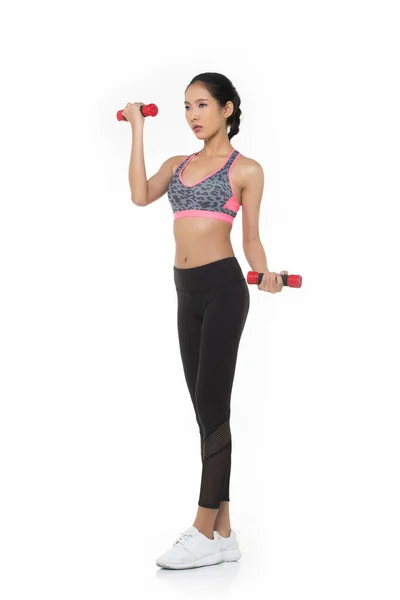 Asian Tan Skin Fitness Frau Übung Tragen Rosa Tigerfell Boxanzug — Stockfoto