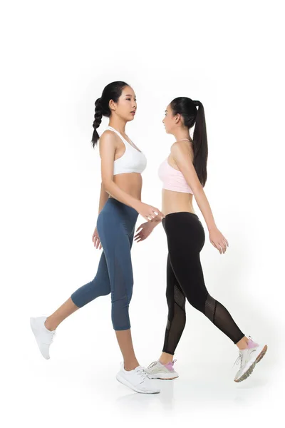 Zwei Asiatische Tan Skin Fitness Frauen Übung Tragen Rosa Blau — Stockfoto