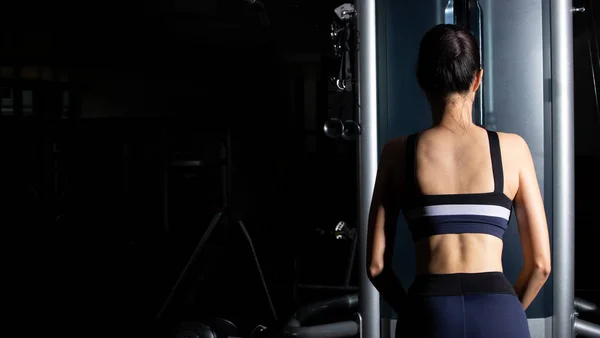 Widok Tyłu Azji Szczupły Fitness Kobieta Czarne Włosy Sport Biustonosz — Zdjęcie stockowe