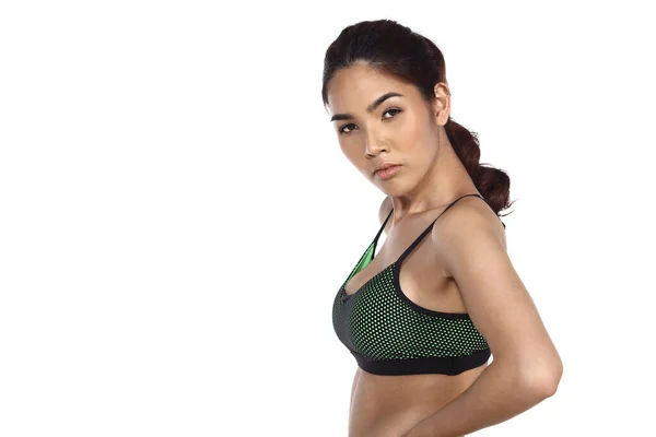 Asiatisch Schöne Fitness Girl Sexy Nette Grüne Sport Schwarze Haare — Stockfoto