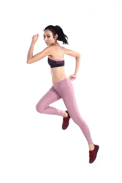 Asian Beautiful Fitness Girl Sexy Cute Black Sport Bra Purple — Stock Photo, Image