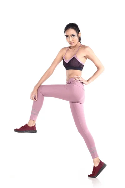 Asiatisch Schöne Fitness Girl Sexy Nettes Schwarzes Sport Lila Elasthan — Stockfoto