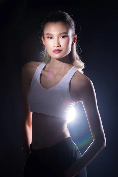 Asiatische Schlanke Fitness Frau Übung Aufwärmen Stretch Arme Sport Konzept — Stockfoto