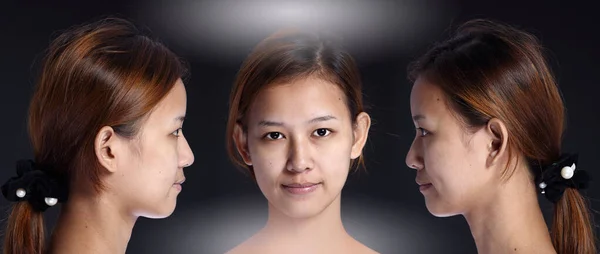 Asijské Žena Před Použití Make Účes Bez Retuše Svěží Obličej — Stock fotografie