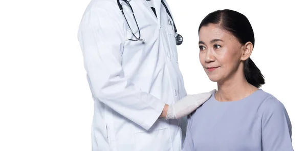 Asiatiska Mellan Talet Kvinnan Patienten Kontrollera Hälsa Med Läkare Aging — Stockfoto