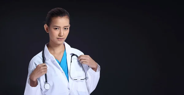 Asian Beautiful Doctor Woman Uniform Stethoscope Portrait Half Body Make — Stock Photo, Image