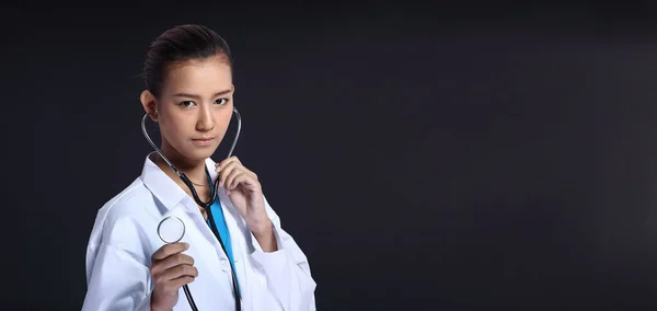 Asian Beautiful Doctor Woman Uniform Stethoscope Checking Act Portrait Half — Stock Photo, Image