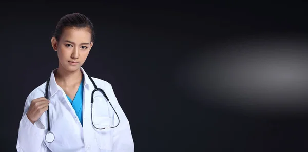 Asian Beautiful Doctor Woman Uniform Stethoscope Portrait Half Body Make — Stock Photo, Image