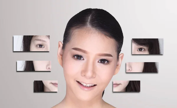 Asyalı Kadın Kolajı Saç Stili Estetik Ameliyat Grafik Yüz Ayırıcı — Stok fotoğraf