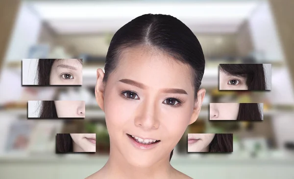 Asyalı Kadın Kolajı Saç Stili Estetik Ameliyat Grafik Yüz Ayırıcı — Stok fotoğraf