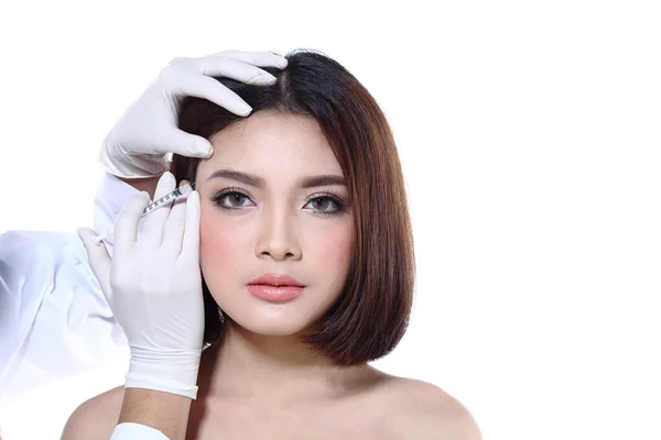 Mulher Asiática Bonita Quer Verificar Olho Nariz Sobrancelha Testa Bochecha — Fotografia de Stock