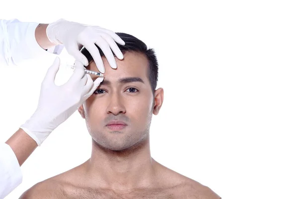 Asyalı Adam Estetik Ameliyattan Önce Göz Burun Kaş Alın Yanak — Stok fotoğraf
