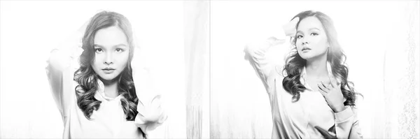 Монохромное Черно Белое Платье Группы Two Collage Pack Fashion Молодая — стоковое фото
