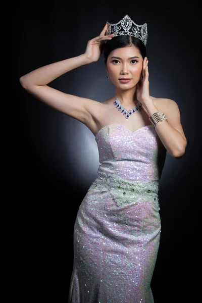 Portrait Miss Pageant Beauty Contest Sequin Evening Ball Gown Довга — стокове фото