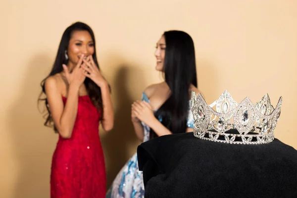 Group Two Miss Beauty Pageant Queen Contest Asian Evening Ball — Stock Photo, Image