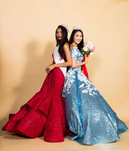 Group Two Miss Beauty Pageant Queen Contest Asian Evening Ball — Stock Fotó