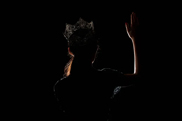Portré Silhouette Shadow Back Rim Light Miss Pageant Szépség Királynő — Stock Fotó