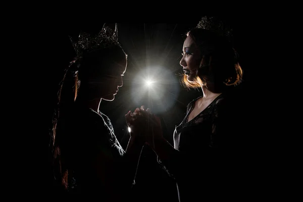 Dos Silhouette Shadow Back Rim Luz Miss Concurso Belleza Reina — Foto de Stock