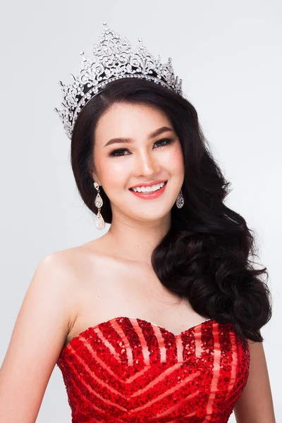 Retrato Miss Concurso Desfile Asia Vestido Noche Lentejuelas Rojas Vestido —  Fotos de Stock