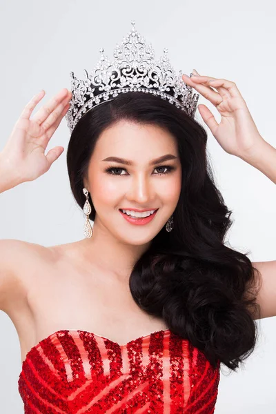 Portrait Von Miss Pageant Contest Asian Red Pailletten Abendkleid Mit — Stockfoto