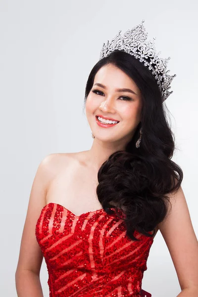 Retrato Miss Concurso Desfile Asia Vestido Noche Lentejuelas Rojas Vestido —  Fotos de Stock