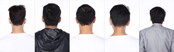 Asyalıların Arkadan Görünüşü Günlük Giysili Siyah Erkek Saç Stili Stüdyo — Stok fotoğraf