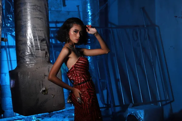 Kvällsfest Gown Ball Klänning Asien Vacker Kvinna Med Mode Make — Stockfoto