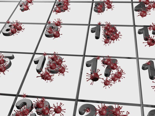 Covid-19 or Corona Virus spread every day and more like weather forecast, show on 3D render calendar. Future business concept to warn people in mobile app