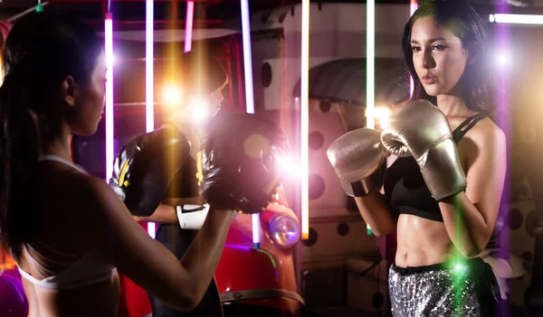 Beautiful Asian Transgender Woman Trains Punching Upper Cut Coach Silver — Stock Photo, Image