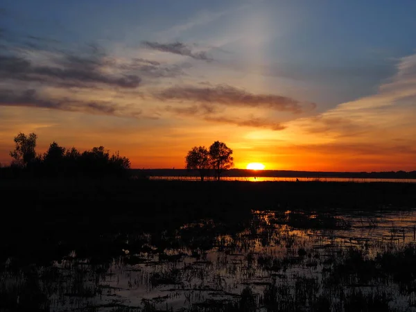 Pôr Sol Rio Grande Verão Rússia Ural Região Perm — Fotografia de Stock