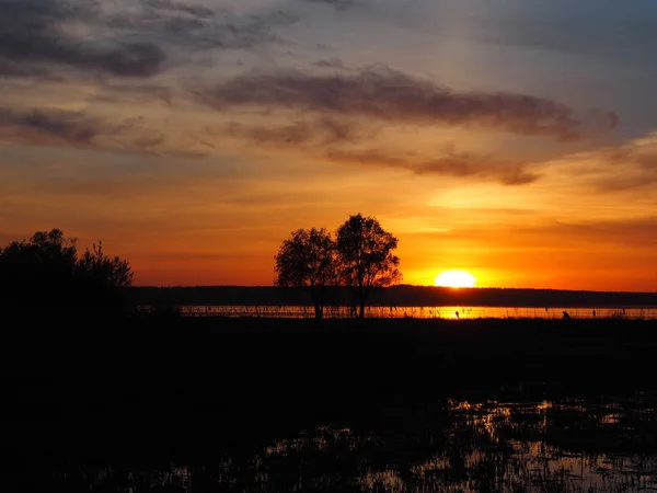 Pôr Sol Rio Grande Verão Rússia Ural Região Perm — Fotografia de Stock