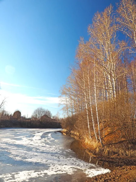 Spring Park Melting Snow Ice Russian Spring Nature Russia Ural — Stockfoto