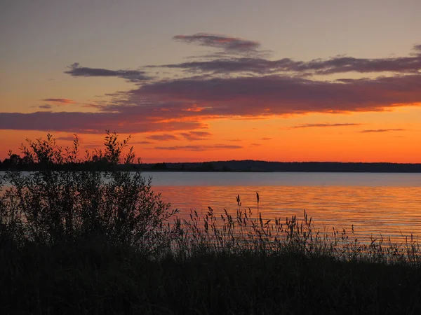 Solnedgång Vid Den Stora Floden Sommar Ryssland Ural Permregionen — Stockfoto