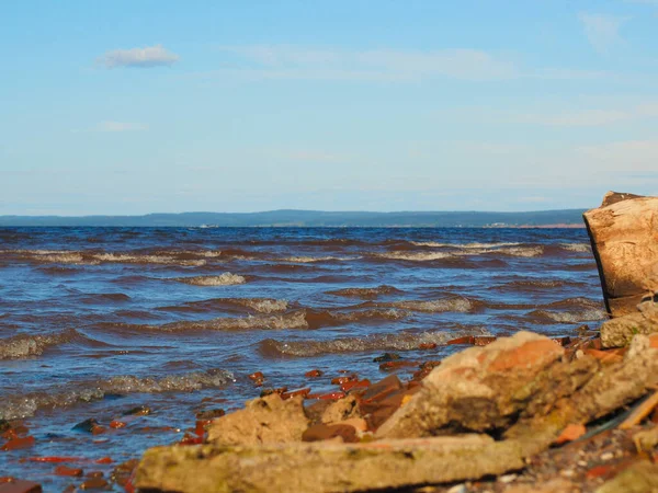 Vagues Sur Grande Rivière Été Russie Oural Rivière Kama — Photo