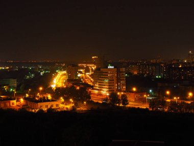Yekaterinburg 'da. Gece şehir manzarası. Yekaterinburg, Sverdlovsk bölgesi, Rusya.
