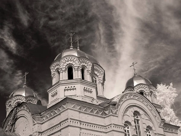 Christian orthodox church. Infra red photo. Another vision. Russia, Ural, Perm Region