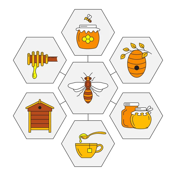 Ícones lineares de mel . — Vetor de Stock