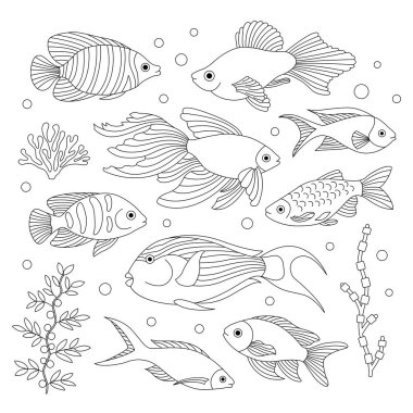Fishes in the style of doodle.