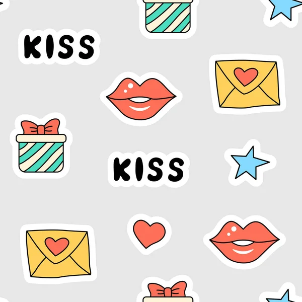 Seamless letter pattern, gift, kiss. — Stock vektor