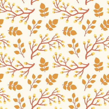 Seamless pattern of twigs and leaves.